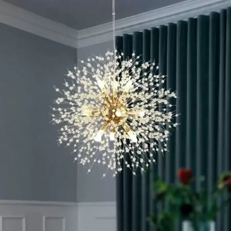 Candelabru Cristal Schonbrunn, 9x G9, Diametru 49cm, Auriu Lucios, Inaltime Reglabila [1]