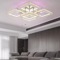 Lustra LED cu telecomanda cu cristal QUADRIA SUPREMO RGB, 148W, 5 Patrate, lumina Rece/Calda/Neutra, Dimabila, Crom Lucios