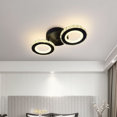 Lustra LED cu telecomanda si cristal NOVA ROTONDA 29W, 2 Cercuri, lumina Rece/Calda/Neutra, Dimabila, Negru [1]