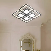 Lustra LED cu telecomanda SUSAN 77W, 4 Patrate, lumina Rece/Calda/Neutra, Dimabila, Negru