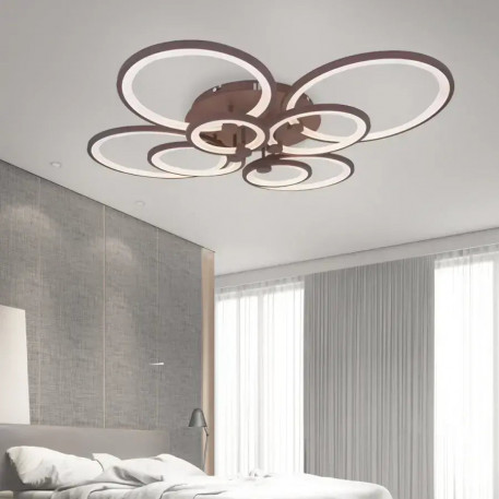 Lustra LED cu telecomanda ALANI 200W, 8 Cercuri, lumina Rece/Calda/Neutra, Dimabila, Maro [1]