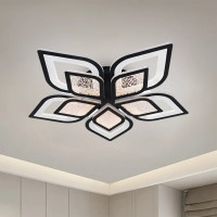 Lustra LED cu telecomanda DALIA 170W, 5 Petale, lumina Rece/Calda/Neutra, Dimabila, Negru