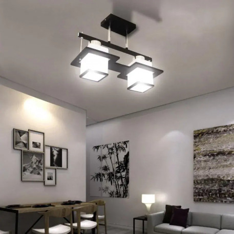 Lustra Clasica Aramis cu Lemn Abajur Patrat 2X E27 Alb Negru [1]