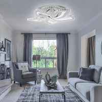 Lustra LED cu telecomanda si cristal Alejandro RGB 89W, 5 Flori, lumina Rece/Calda/Neutra, Dimabila, Crom Lucios