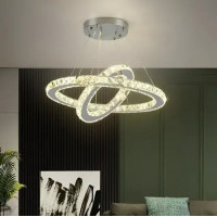 Lustra LED cu telecomanda si cristal PRISM LUMINIS 58W, 2 Cercuri, lumina Rece/Calda/Neutra, Dimabila, Argintiu, Inaltime Reglabila
