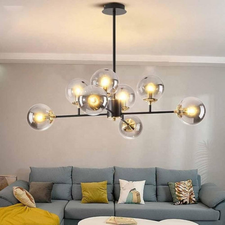 Lustra Jermija cu Abajur, 8x E27, Auriu Negru [1]