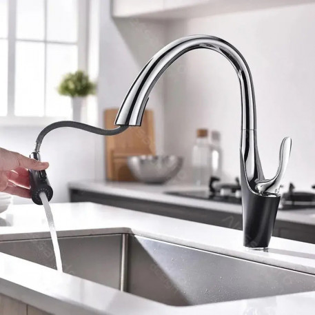 Baterie Bucatarie cu Dus Extractibil, Alama Sanitara, Crom, W058 [1]