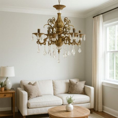 Candelabru Cristal SANSSOUCI Magno, 6xE14, Diametru 60cm, Alama Antichizata [1]