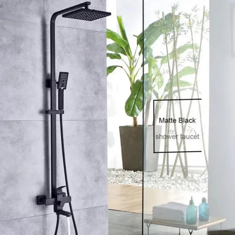 Coloana de dus, Inox, Para Patrata, Efect Ploaie, 3 Functii, Montare Pe Perete, Negru Satin, Accesorii Incluse, HS007 [1]