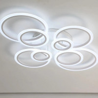 Lustra LED cu telecomanda BETTY 130W, 8 Cercuri, lumina Rece/Calda/Neutra, Dimabila, Alb
