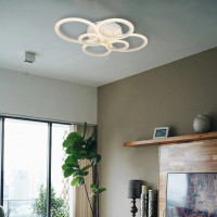 Lustra LED cu telecomanda BETTY 82W, 6 Cercuri, lumina Rece/Calda/Neutra, Dimabila, Alb