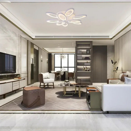 Lustra LED cu telecomanda SUNFLOWER 98W, 9 Elemente, lumina Rece/Calda/Neutra, Dimabila, Alb [1]