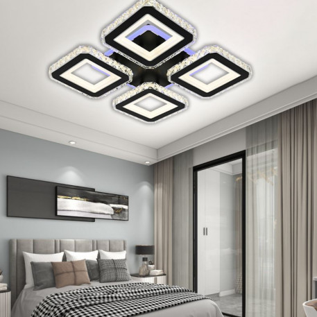 Lustra LED cu telecomanda si cristal LEILA RGB 79W, 4 Patrate, lumina Rece/Calda/Neutra, Dimabila, Negru Crom Lucios [1]