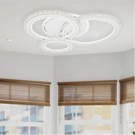 Lustra LED cu telecomanda si cristal NOVA ROTONDA RGB 154W, 3 Cercuri, lumina Rece/Calda/Neutra, Dimabila, Alb [1]