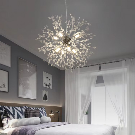 Candelabru Cristal Schonbrunn, 9x G9, Diametru 49cm, Argintiu Lucios, Inaltime Reglabila [1]