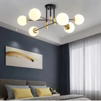 Lustra cu Abajur Alb Rotund, PENTHOUSE Lounge, 6xE27, Negru / Auriu, Metal