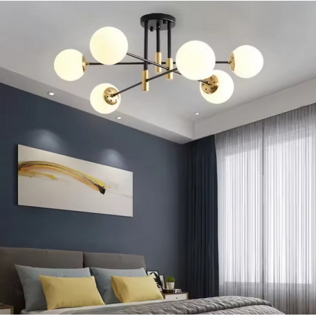 Lustra cu Abajur Alb Rotund, PENTHOUSE Lounge, 6xE27, Negru / Auriu, Metal [1]