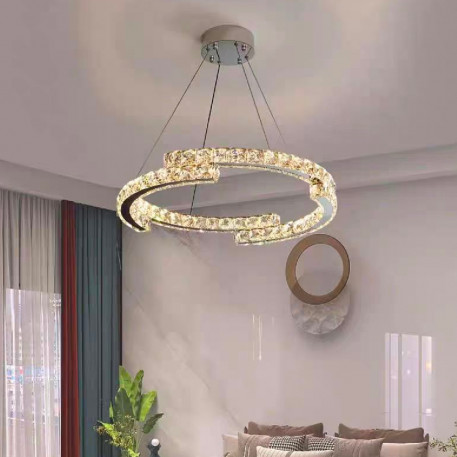 Lustra LED suspendata cu telecomanda si cristal MIA Yonca, 39W, 1 Cerc, lumina Rece/Calda/Neutra, Dimabila, Crom Lucios [1]