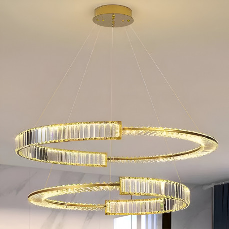 Lustra LED suspendata cu telecomanda si cristal PRISM REGAL 200W, 2 Cercuri, lumina Rece/Calda/Neutra, Dimabila, Auriu, Inaltime Reglabila [1]