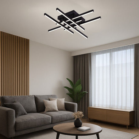 Lustra LED cu Telecomanda Aroldo, 63W, 6 Elemente, Liniara, lumina Rece/Calda/Neutra, Dimabila, Negru [1]