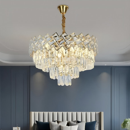 Candelabru Cristal WINDSOR Nobile 5xE14, Diametru 40cm, Auriu Lucios, Inaltime Reglabila [1]