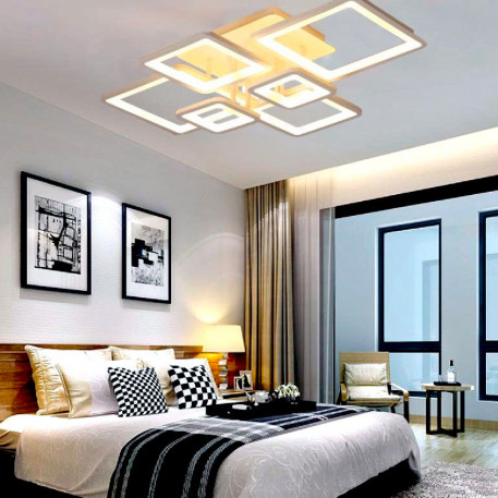 Lustra LED cu telecomanda ELLA 124W, 6 Patrate, lumina Rece/Calda/Neutra, Dimabila, Alb [1]