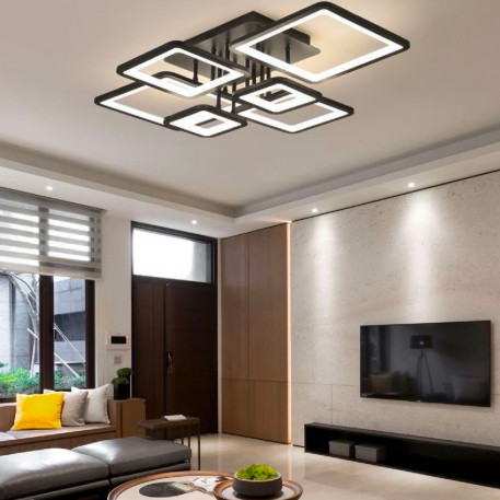 Lustra LED cu telecomanda ELLA 124W, 6 Patrate, lumina Rece/Calda/Neutra, Dimabila, Negru [1]