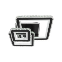 Lustra LED cu telecomanda si cristal LEILA 154W, 3 Patrate, lumina Rece/Calda/Neutra, Dimabila, Negru Crom Lucios