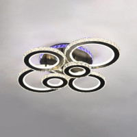 Lustra LED cu telecomanda si cristal NOVA ROTONDA RGB 154W, 6 Cercuri, lumina Rece/Calda/Neutra, Dimabila, Negru