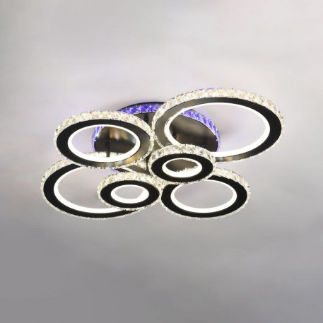 Lustra LED cu telecomanda si cristal NOVA ROTONDA RGB 154W, 6 Cercuri, lumina Rece/Calda/Neutra, Dimabila, Negru [1]