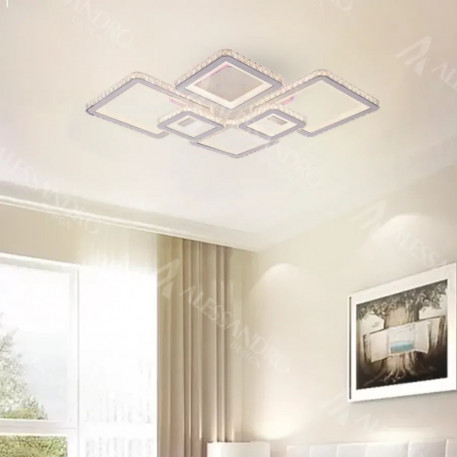 Lustra LED cu telecomanda si cristal QUADRIS RGB 170W, 6 Patrate, Lumina Rece/Calda/Neutra, Dimabila, Alb [1]