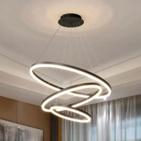 Lustra LED suspendata cu telecomanda CASIANA 84W, 3 Cercuri, lumina Rece/Calda/Neutra, Dimabila, Negru, Inaltime Reglabila