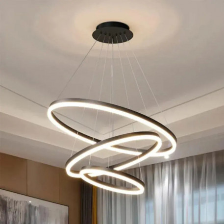 Lustra LED suspendata cu telecomanda CASIANA 84W, 3 Cercuri, lumina Rece/Calda/Neutra, Dimabila, Negru, Inaltime Reglabila [1]