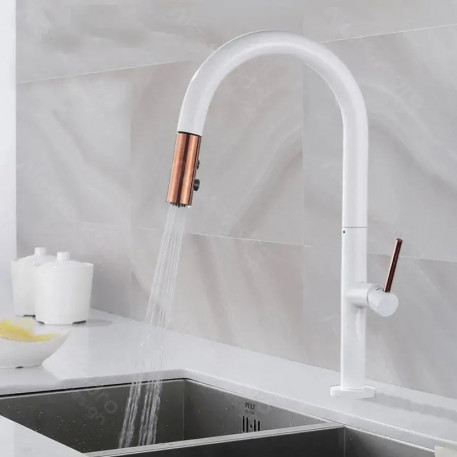 Baterie Bucatarie cu Dus Extractibil, Alama Sanitara, Alb, CF/1035/A [1]