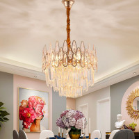 Candelabru Cristal ALHAMBRA Nobile 5x E14, Diametru 40cm, Auriu Lucios, Inaltime Reglabila