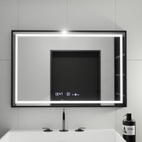 Oglinda LED Rectangulara, 100x80cm, Verite Majeste Noir MotionGlow Marcello, Sistem Dezaburire, Ceas & Termometru, Dimabila