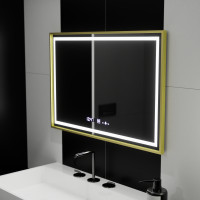 Oglinda LED Rectangulara, 120x80cm, Verite Royale Gold MotionGlow Marcello, Sistem Dezaburire, Ceas & Termometru, Dimabila